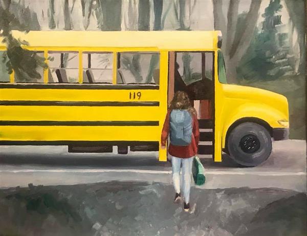 Grace Mox's painting "School Bus" 